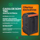 Caixa De Som Amplificada 150w RMS Portátil LED RGB Bluetooth USB SD Entrada P10 Microfone Radio Fm Aux P2