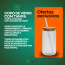 Copo de Vidro com Tampa de Bambu e Canudo de Vidro 570 ML Drinks Caipirinha