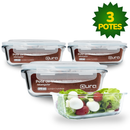 Conjunto 3 Potes Vidro Hermético Mantimentos Marmita 370ml