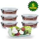 Kit 5 Potes Vidro Hermético Mantimentos Marmita 370ml Premium