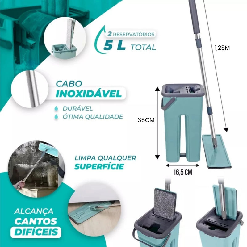 Flat Mop 2 Refis Esfregão Com Balde Rodo Mágico Lava Seca Tira Pó