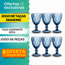 Jogo 6 Taça Diamante Copo Vidro Azul Bico De Jaca 330ml