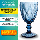 Jogo 6 Taça Diamante Copo Vidro Azul Bico De Jaca 330ml