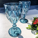 Jogo 6 Taça Diamante Copo Vidro Azul Bico De Jaca 330ml