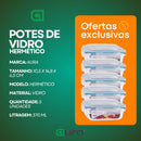 Kit 5 Potes Vidro Hermético Mantimentos Marmita 370ml Premium