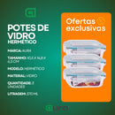 Conjunto 3 Potes Vidro Hermético Mantimentos Marmita 370ml