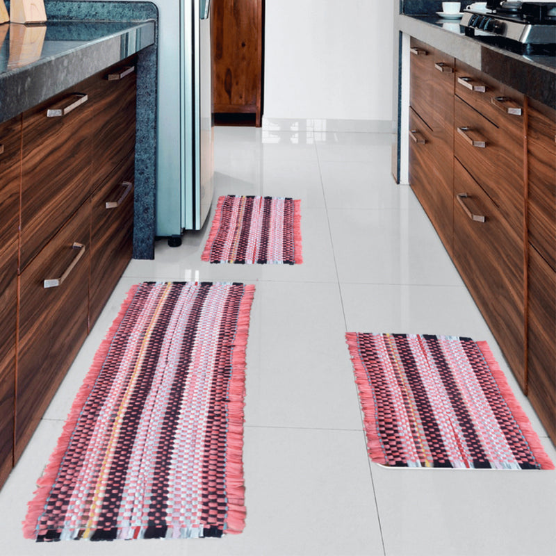 Kit Jogo de Cozinha 3 Peças 2 Tapetes + 1 Tapete Passadeira Tear