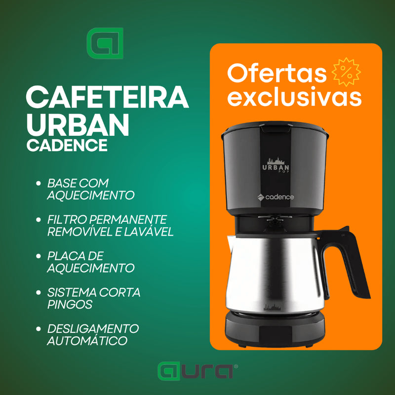 Cafeteira elétrica 750W jarra inox 30 xícaras Urban Pop CAF810 Cadence