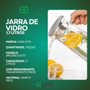 Jarra de Vidro 1,7L Borossilicato Transparente com Tampa Inox