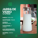 Jarra de Vidro 1,7L Borossilicato Transparente com Tampa Inox