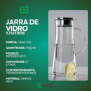 Jarra de Vidro 1,7L Borossilicato Transparente com Tampa Inox