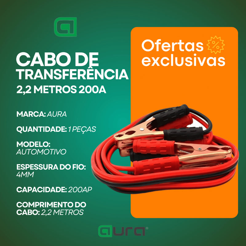 Cabo Transferência Chupeta Carga De Bateria Automotiva 2,2 M 200Amp Universal