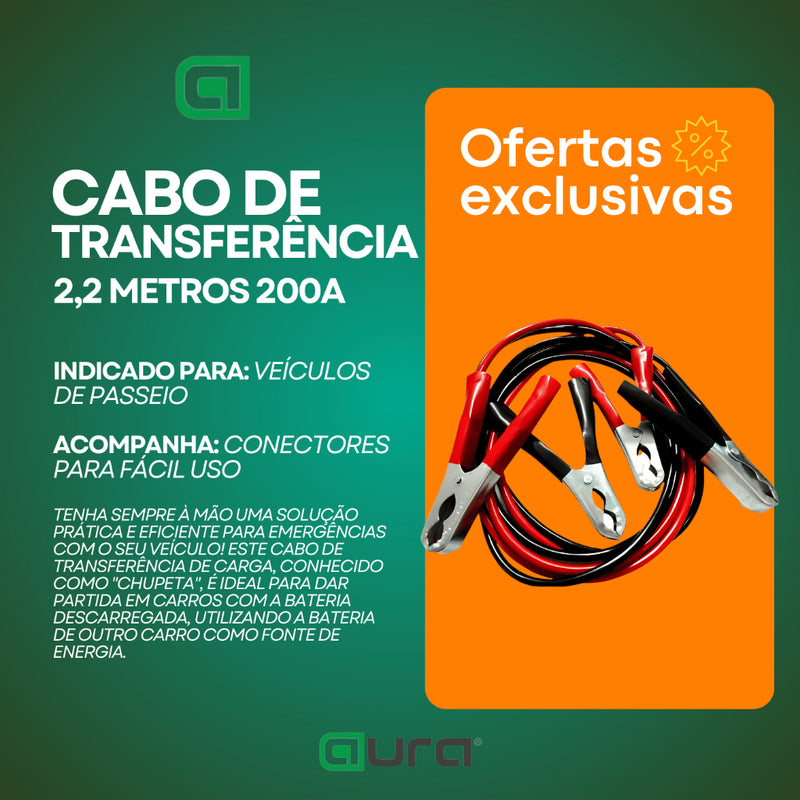 Cabo Transferência Chupeta Carga De Bateria Automotiva 2,2 M 200Amp Universal