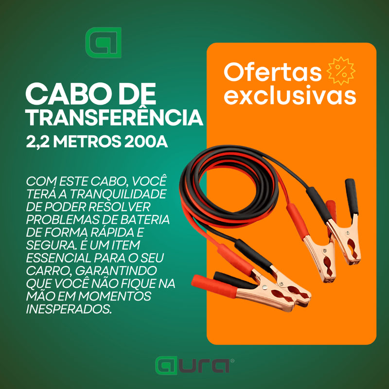 Cabo Transferência Chupeta Carga De Bateria Automotiva 2,2 M 200Amp Universal
