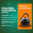 Chaleira Inox 2L com Tampa Alça Térmica e Apito para Café Cha Bebidas