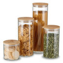 Porta Mantimento De Vidro Herméticos Kit Com 4 Potes Tampa De Bambu