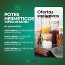 Porta Mantimento De Vidro Herméticos Kit Com 4 Potes Tampa De Bambu