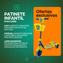 Patinete Infantil 3 Rodas Luz Led Com Cesto Música Regulável