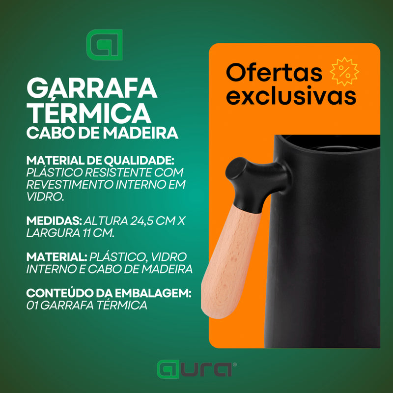 Garrafa Térmica 1 Litro Café Chá Nórdica Lund Com Cabo Madeira