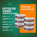 Jogo 5 Potes Vidro Hermético Transparente 4 Travas Marmita Premium 1040ml