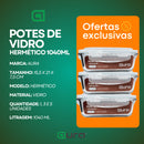 Jogo 5 Potes Vidro Hermético Transparente 4 Travas Marmita Premium 1040ml