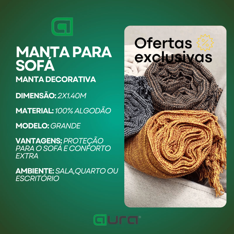 Manta Sofá King Grande Grossa Decoração Elegante Sala Protetora Decorativa Colcha 2,00M x 1,40M