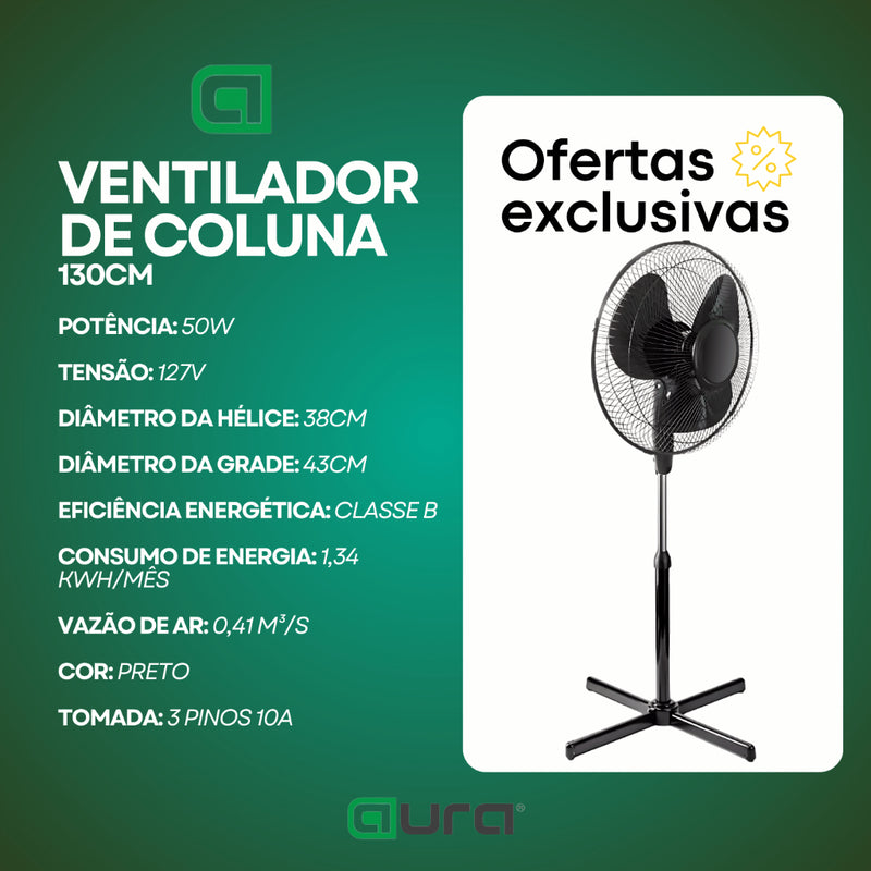 Ventilador De Chão De Pé De Coluna 130cm Forte e Silencioso