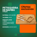 Kit Tábua Petisqueira de Bambu Queijo Frios Frutas Salgados com Garfo e Faca