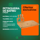 Kit Tábua Petisqueira de Bambu Queijo Frios Frutas Salgados com Garfo e Faca