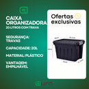 Kit 3 Caixa Organizadora Multiuso 20L Empalhável Trava e Com Rodinha Rodizio