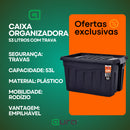 Kit 3 Caixa Organizadora Multiuso 53L Empalhável Trava e Com Rodinha