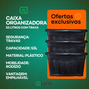 Kit 3 Caixa Organizadora Multiuso 53L Empalhável Trava e Com Rodinha