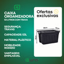 Kit 3 Caixa Organizadora Multiuso 53L Empalhável Trava e Com Rodinha
