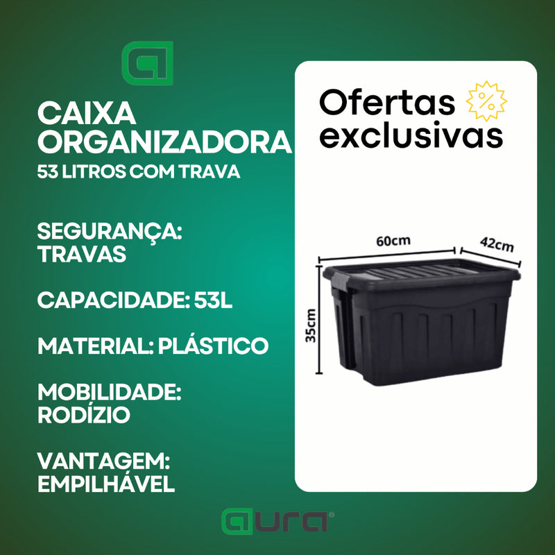Kit 3 Caixa Organizadora Multiuso 53L Empalhável Trava e Com Rodinha