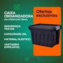 Kit 3 Caixa Organizadora Multiuso 20L Empalhável Trava e Com Rodinha Rodizio
