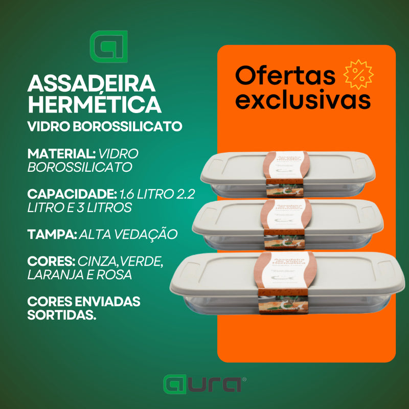Conjunto de Assadeiras Retangulares em Vidro Borossilicato 3 Peças