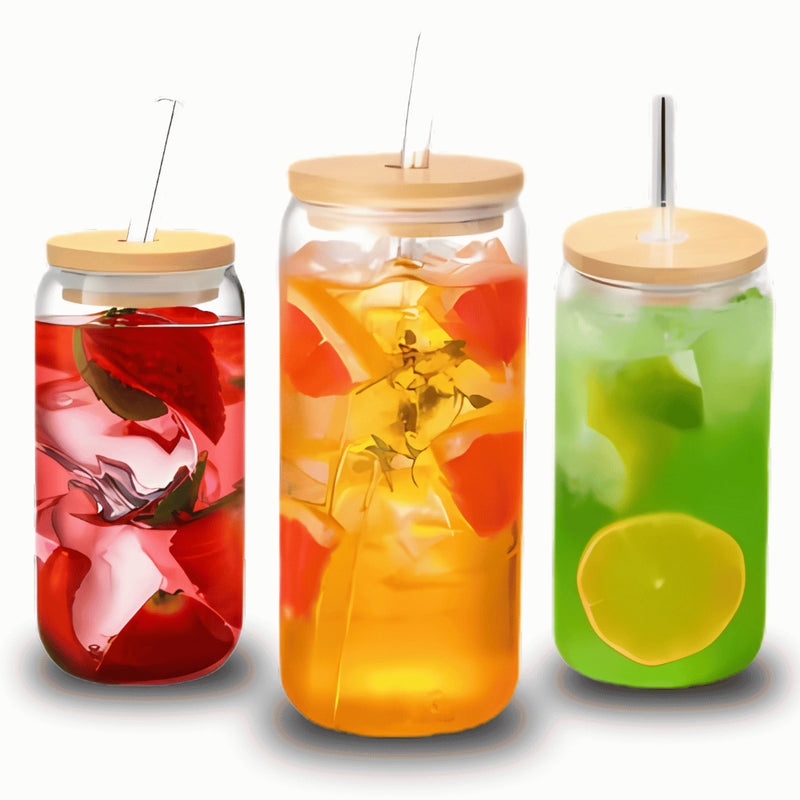 Copo de Vidro com Tampa de Bambu e Canudo de Vidro 570 ML Drinks Caipirinha