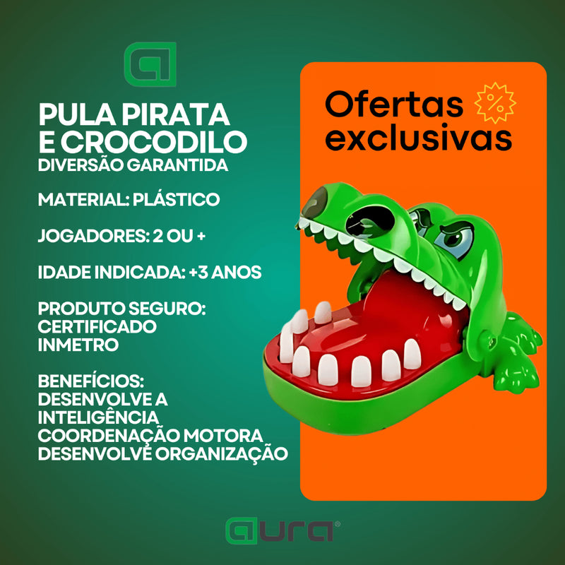 Kit 2 Brinquedos Jogo Jacaré Crocodilo Morde Dedo e Pula Pirata Barril