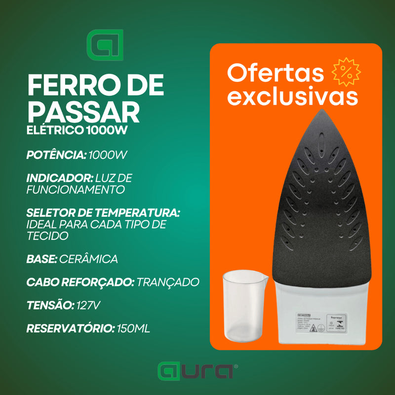 Ferro de Passar Vapor Spray 1500W com Base Antiaderente 127V