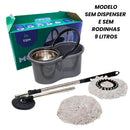 Mop Em Inox Com Cabo de 140cm Refil Rodinhas e Cesto Balde Centrifuga