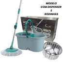 Mop Em Inox Com Cabo de 140cm Refil Rodinhas e Cesto Balde Centrifuga