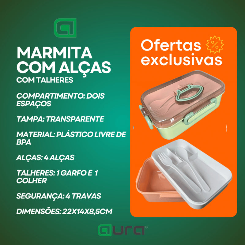Marmita Lancheira Com 2 Compartimento Talheres Fitness Lancheira Adulto E Infantil
