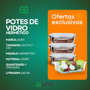 Jogo 5 Potes Hermético 640ml Vidro 4 Travas Marmita Armazenamento de Alimentos