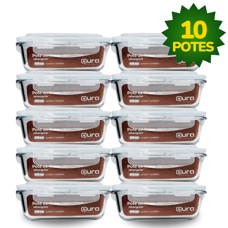 Conjunto 10 Potes Vidro Hermético Mantimentos Marmita 370ml