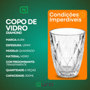 Jogo 6 Copos Diamond 300ml Vidro Grosso Diamante Luxo