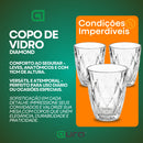 Jogo 6 Copos Diamond 300ml Vidro Grosso Diamante Luxo