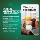 Porta Mantimento De Vidro Herméticos Kit Com 4 Potes Tampa De Bambu