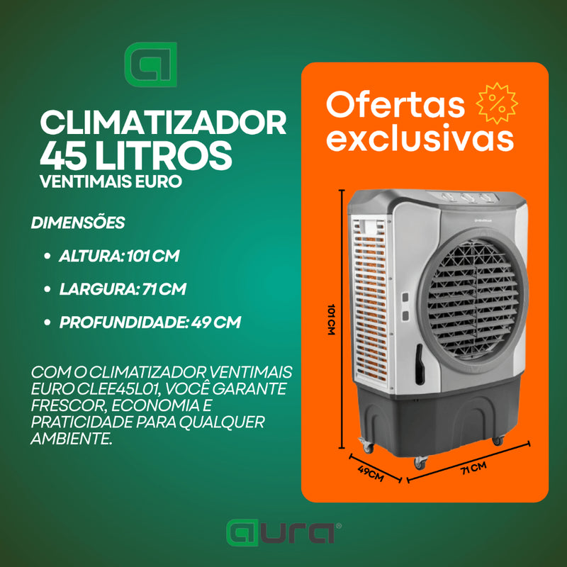 Climatizador De Ar Ventimais Euro Clee45l01 45 Litros Cinza E Branco
