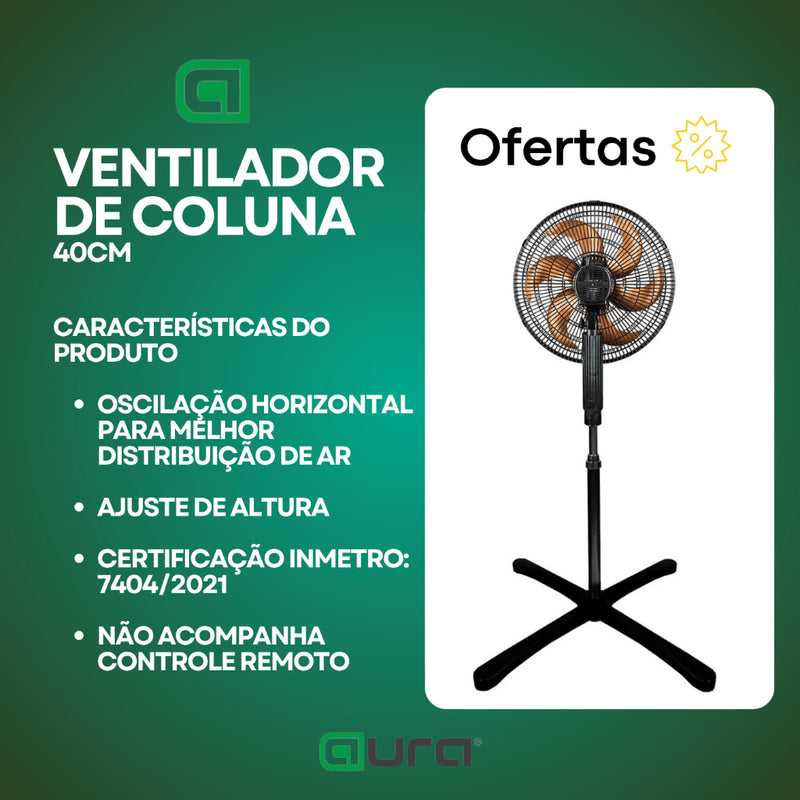 Ventilador De Chão De Pé De Coluna 40cm Preto Forte e Silencioso