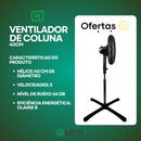 Ventilador De Chão De Pé De Coluna 40cm Preto Forte e Silencioso